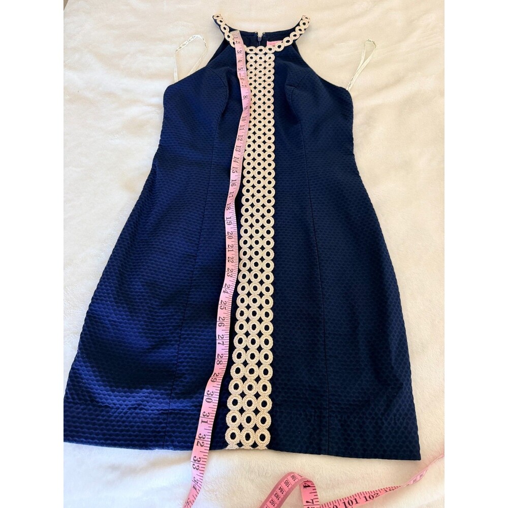 Lilly Pulitzer Sasha Shift Dress True Navy Blue Eyelet Lace Size 00 - Picture 5 of 6